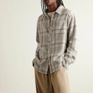 The Elder Statesman Tan Sable Checked Cashmere Button Down Overshirt S